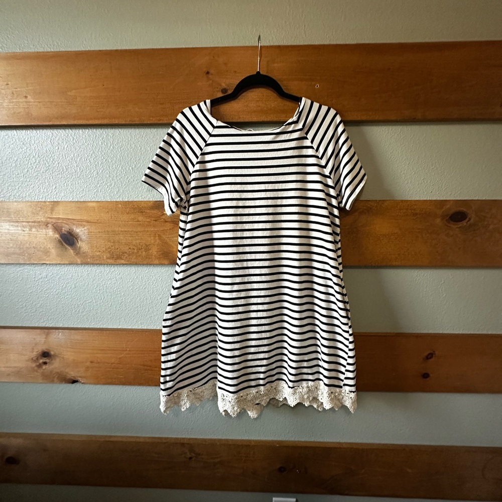 Striped Dress with Lace Hem